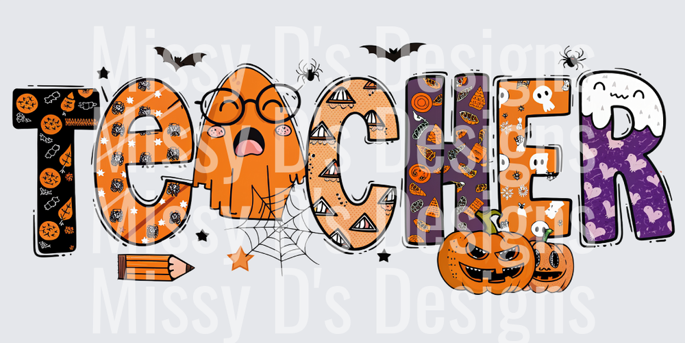 Halloween Teacher Png, Spooky vibes Png, Cute Ghost Png, Preppy Halloween Png