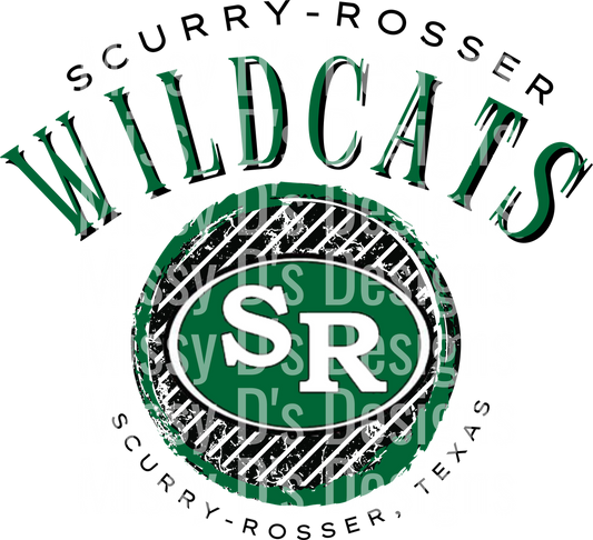 Scurry-Rosser Wildcats SR Green and Black Distressed Logo