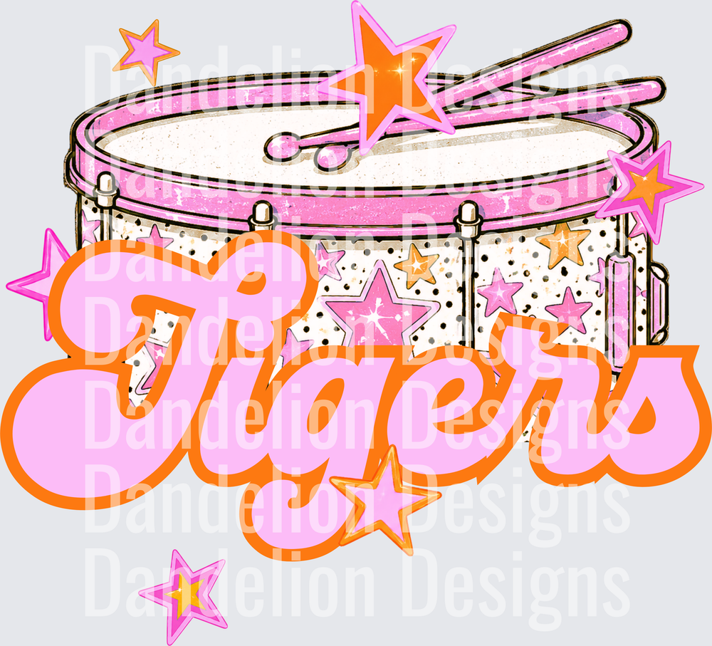 Tigers Pink Glitter Snare Drum with Stars Marching Band