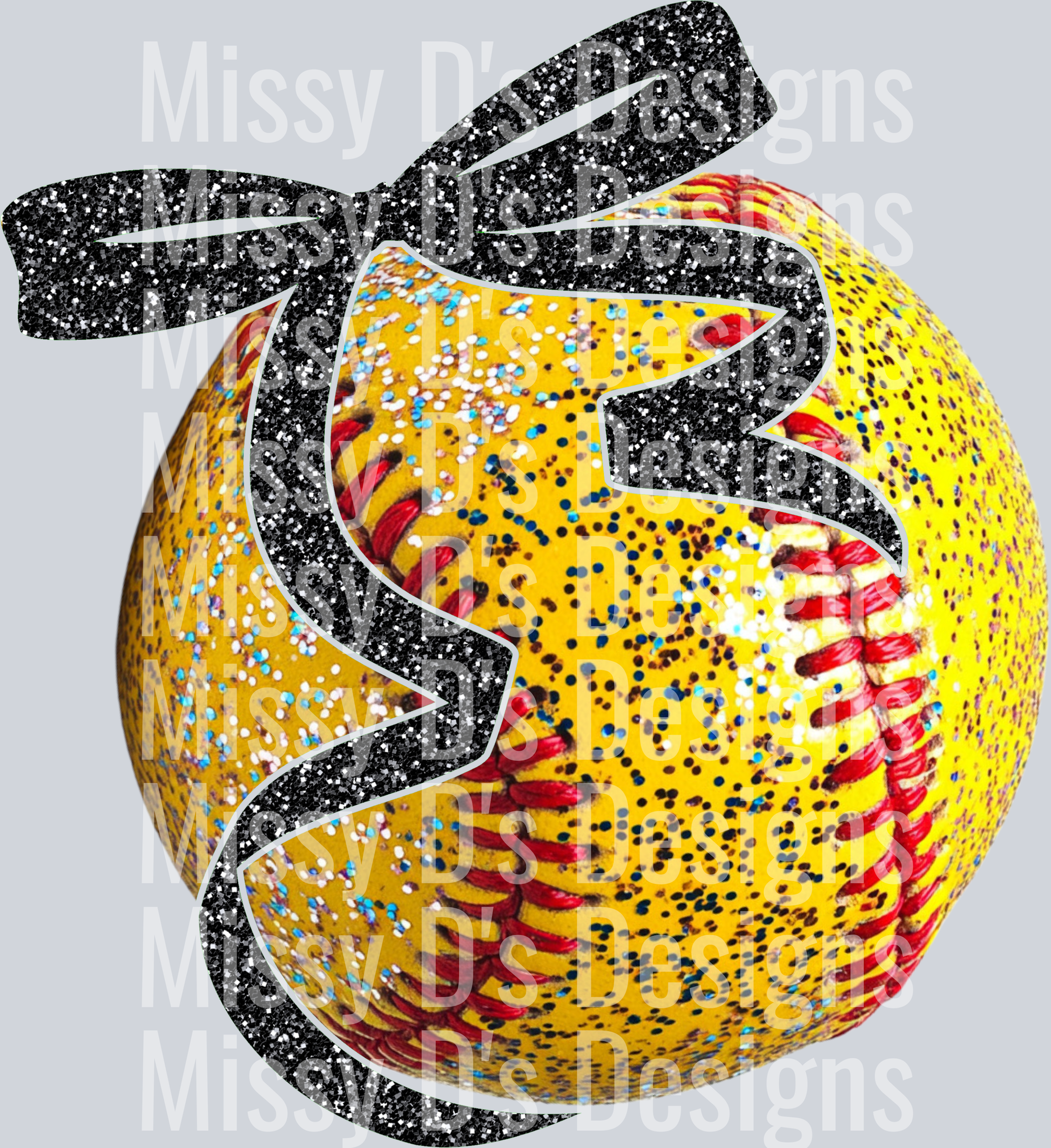black bow glitter softball
