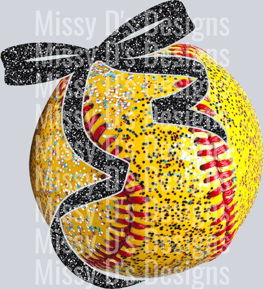 black bow glitter softball