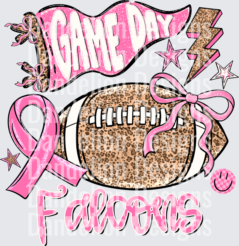 Game Day Falcons Pink Leopard Football Breast Cancer Ribbon