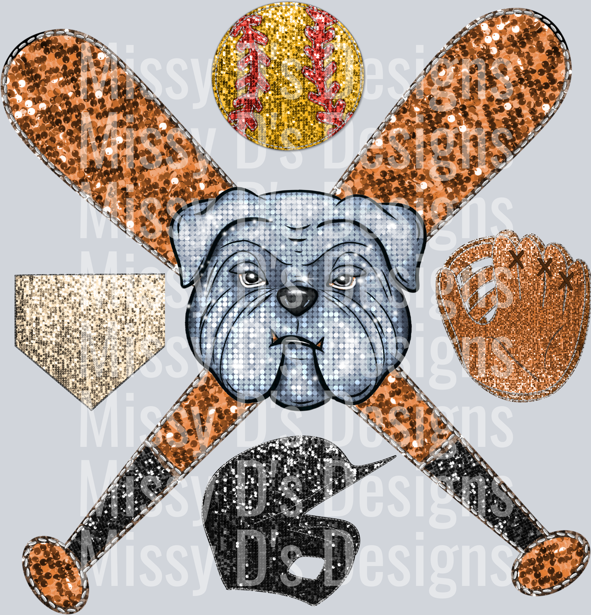 softball glitter bulldog mascot