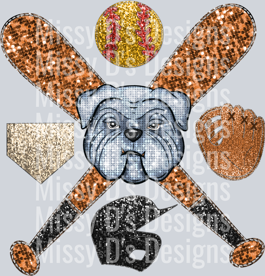 softball glitter bulldog mascot