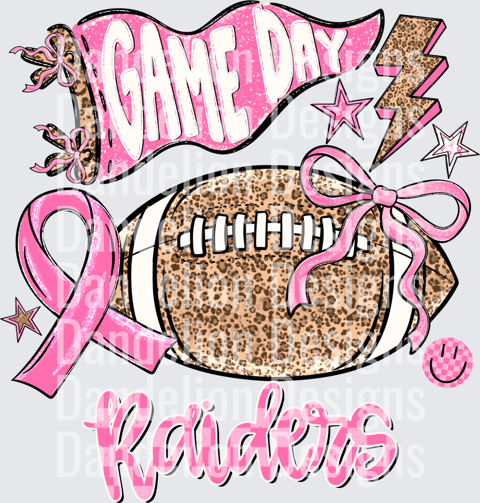 Game Day Raiders Breast Cancer Awareness Leopard Football