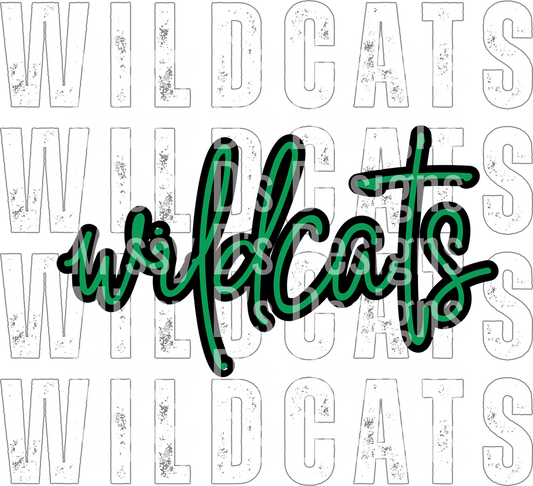 wildcats white  stacked distressed Scurry Green