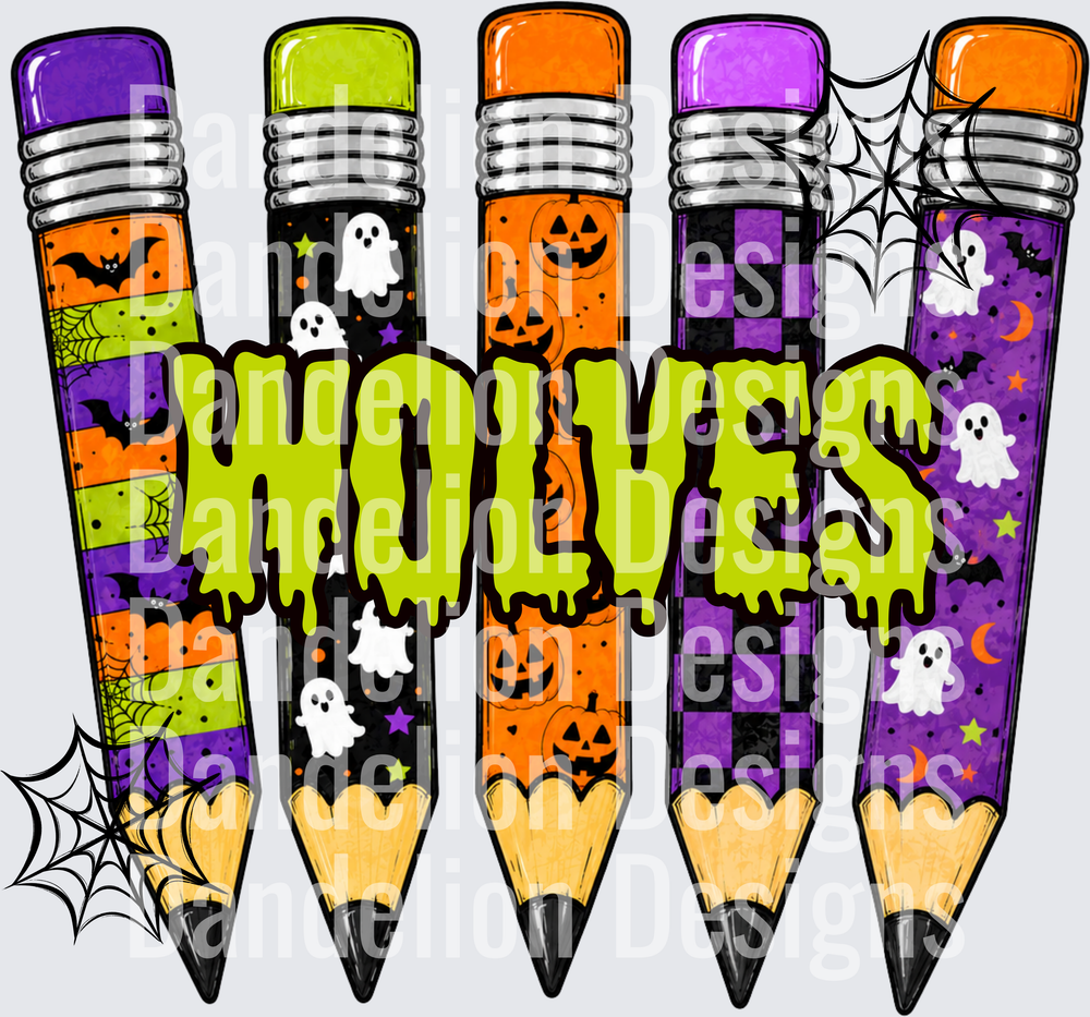 Halloween Wolves Dripping Slime Pencils Ghosts Pumpkins Bats