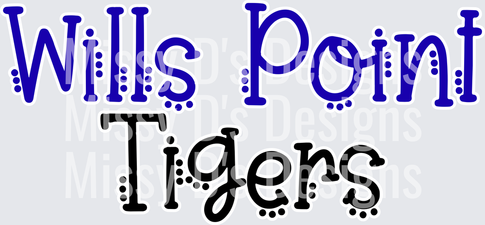 Wills Point Tigers Blue and Black Dotted Font Text