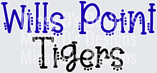 Wills Point Tigers Blue and Black Dotted Font Text