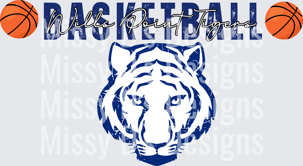 Wills Point Tigers Basketball Distressed Tiger Head