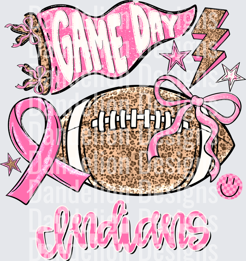 Game Day Indians Football Breast Cancer Awareness Pink Ribbon