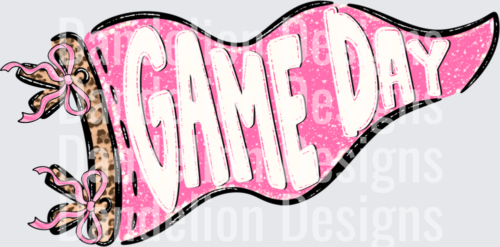 Pink Glitter Game Day Pennant Flag with Leopard Print Bows