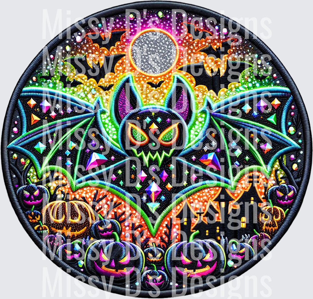 Neon Halloween Bat Glitter Pumpkins Haunted House Moon