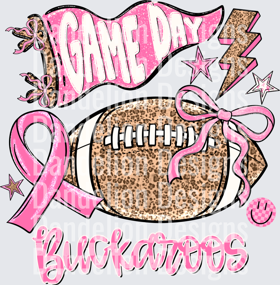 Game Day Buckaroos Leopard Football Pink Ribbon Bow