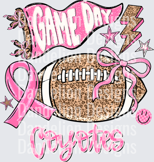 Game Day Coyotes Pink Leopard Football Breast Cancer Ribbon