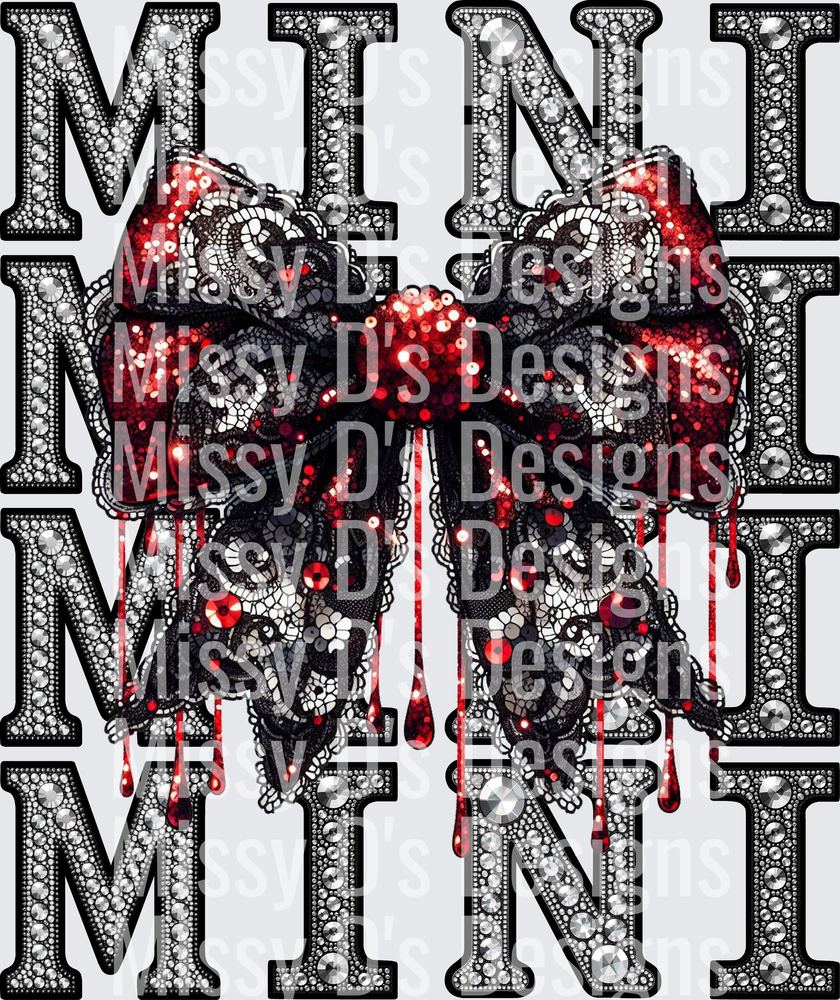 MINI Rhinestone Letters Gothic Red Glitter Dripping Lace Bow