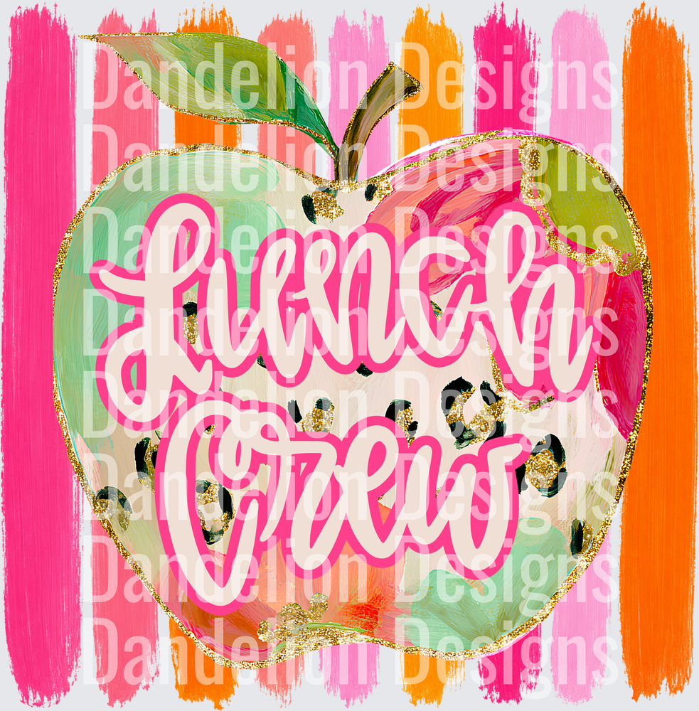 Lunch Crew Leopard Apple Gold Glitter Pink Stripe Design