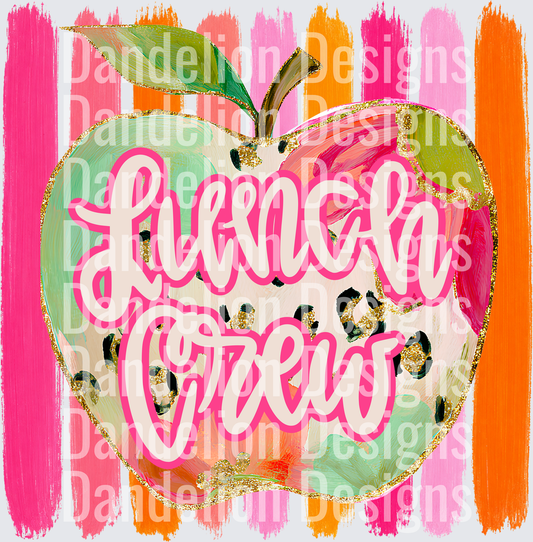 Lunch Crew Leopard Apple Gold Glitter Pink Stripe Design