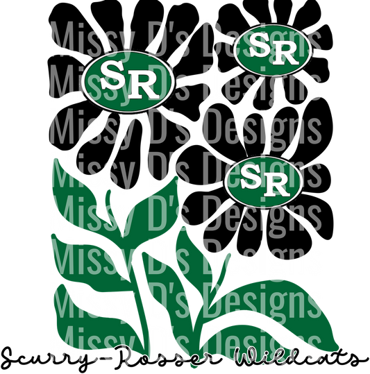 Black Daisy Flowers with Green SR Centers and Leaves