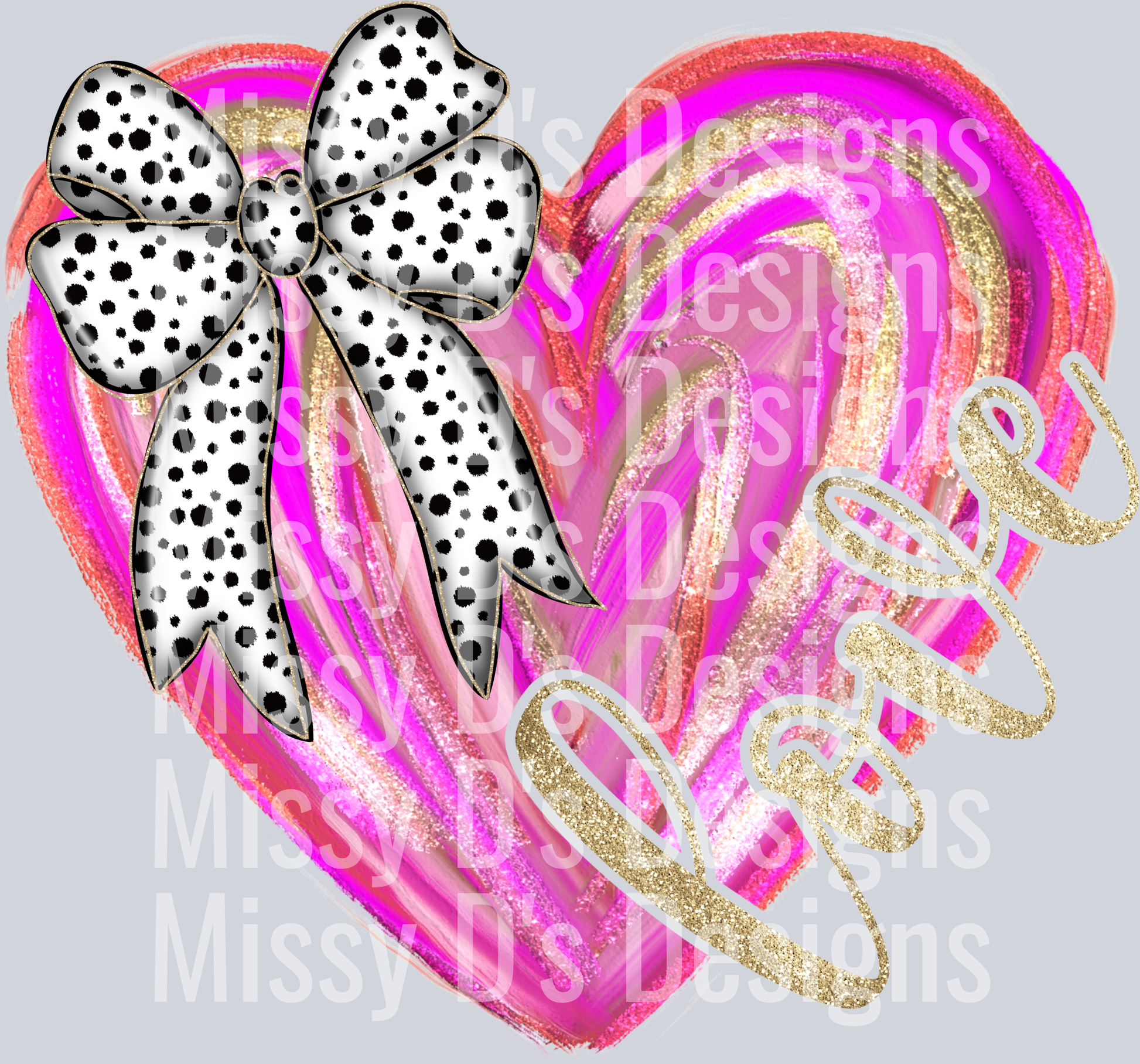 brush stroke heart dotted bow gold love