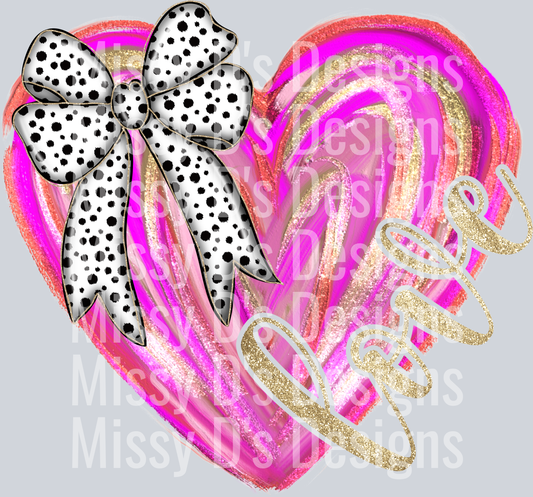 brush stroke heart dotted bow gold love