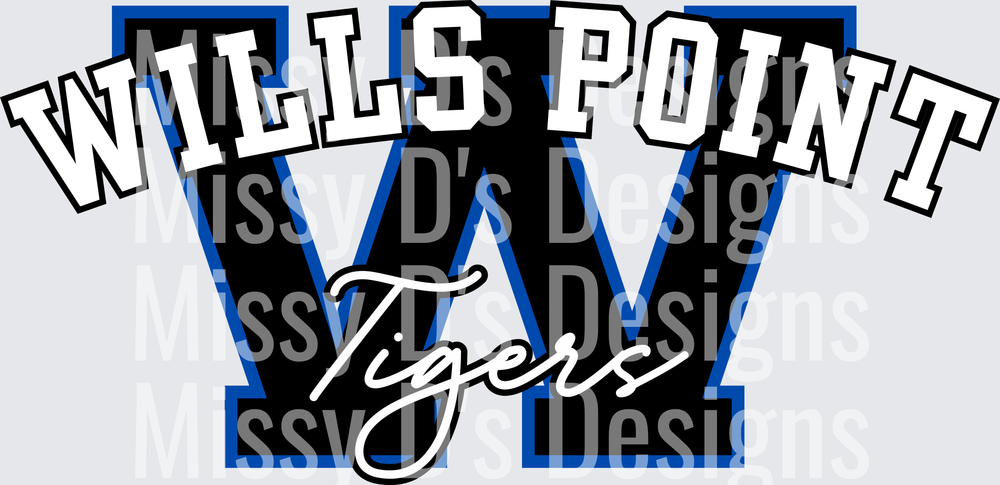 Wills Point Tigers Bold W Letter School Spirit Logo