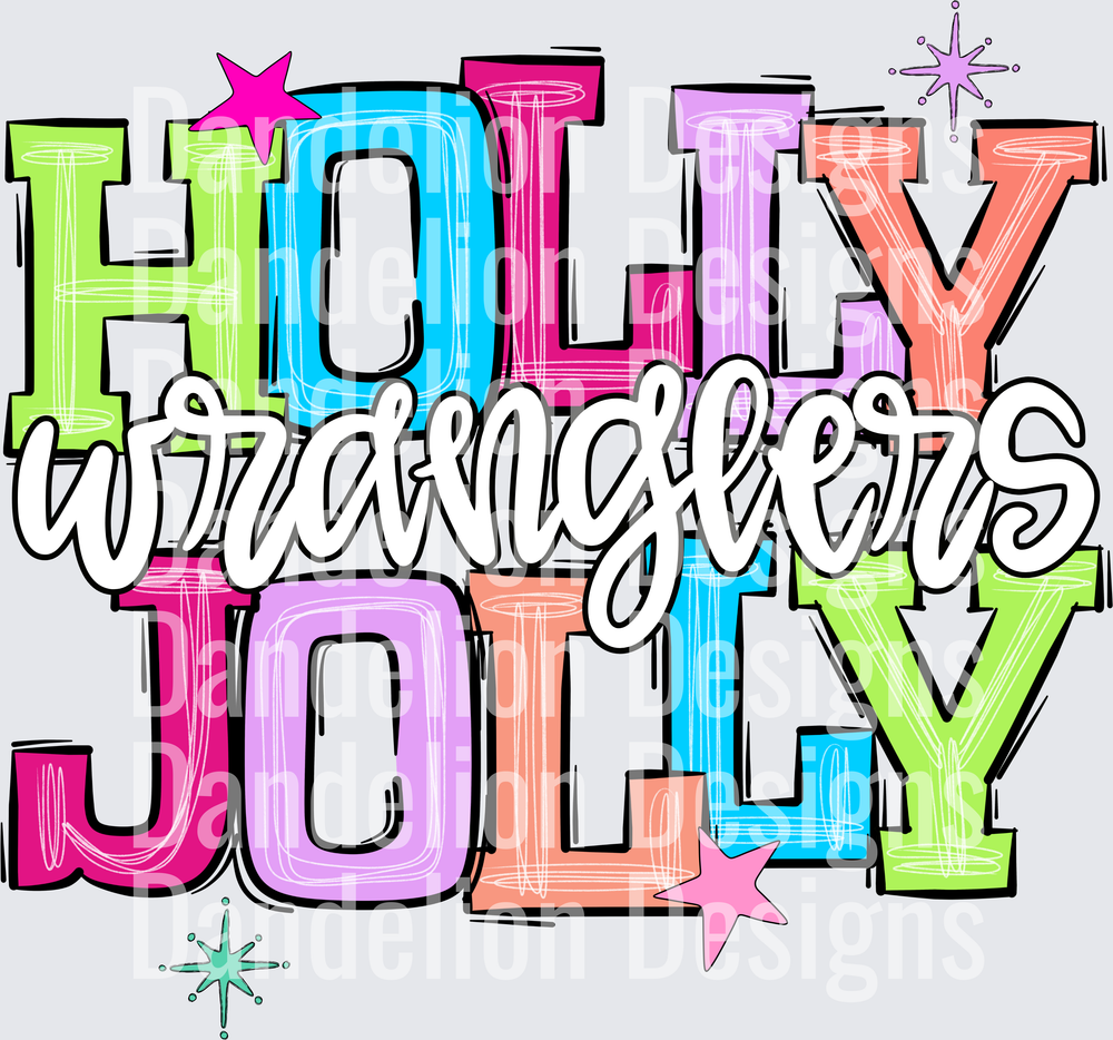Holly Jolly Wranglers Colorful Bold Retro Typography Design