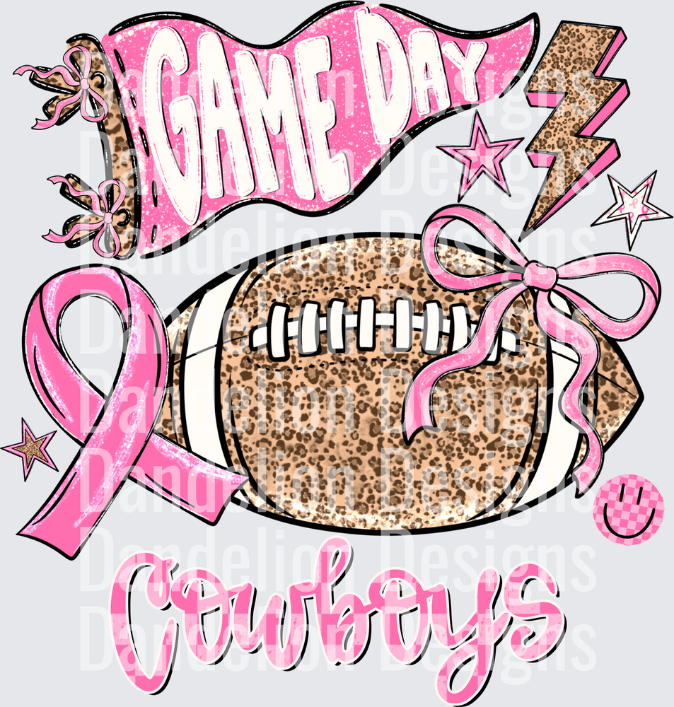 Game Day Cowboys Breast Cancer Awareness Leopard Football