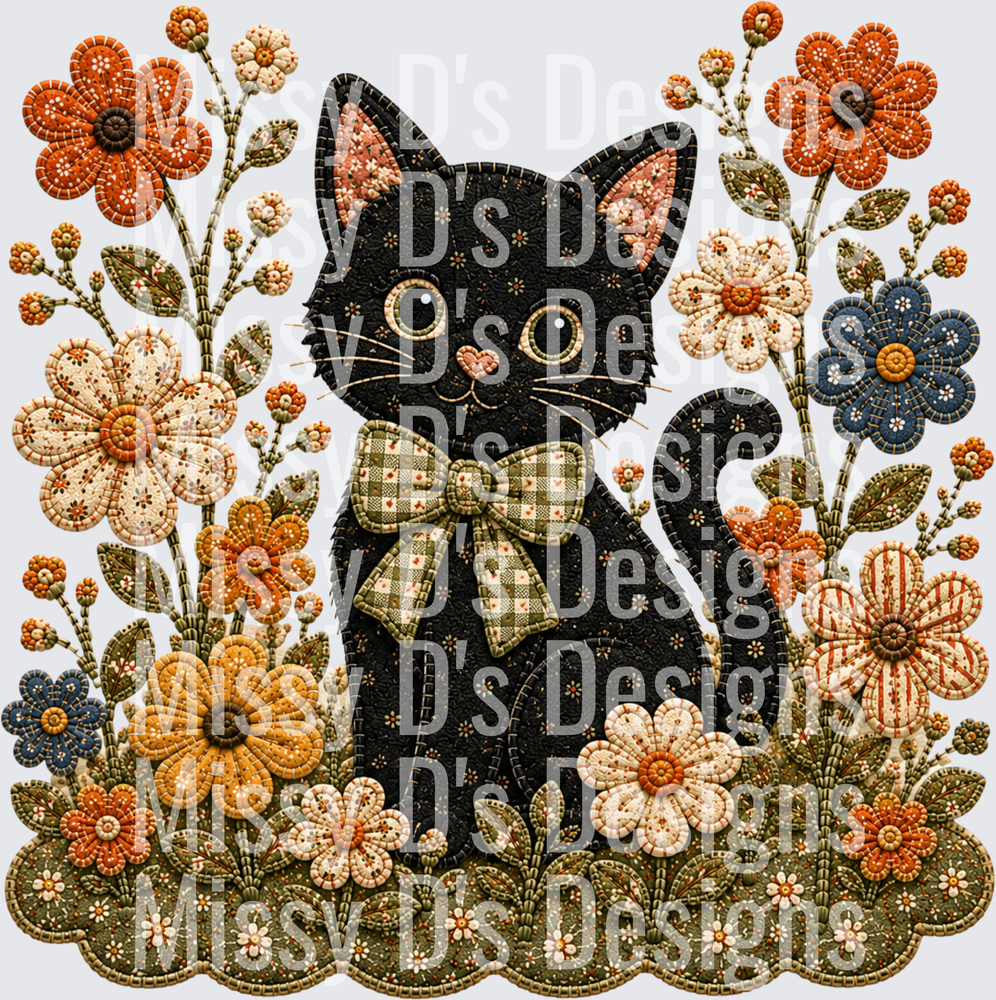 black cat and flowers