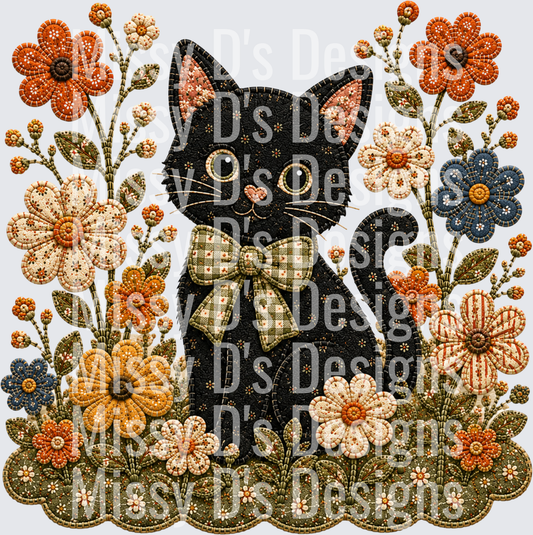 black cat and flowers