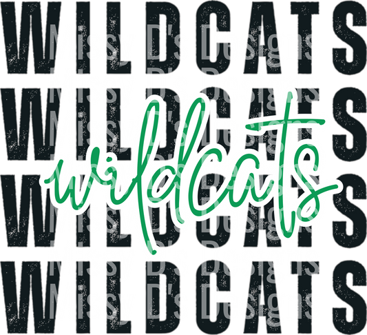Wildcats Script Typography Design with Green Cursive Accent