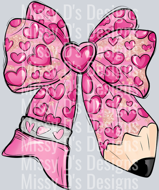 Teacher Valentine Coquette Bow Pencil Png
