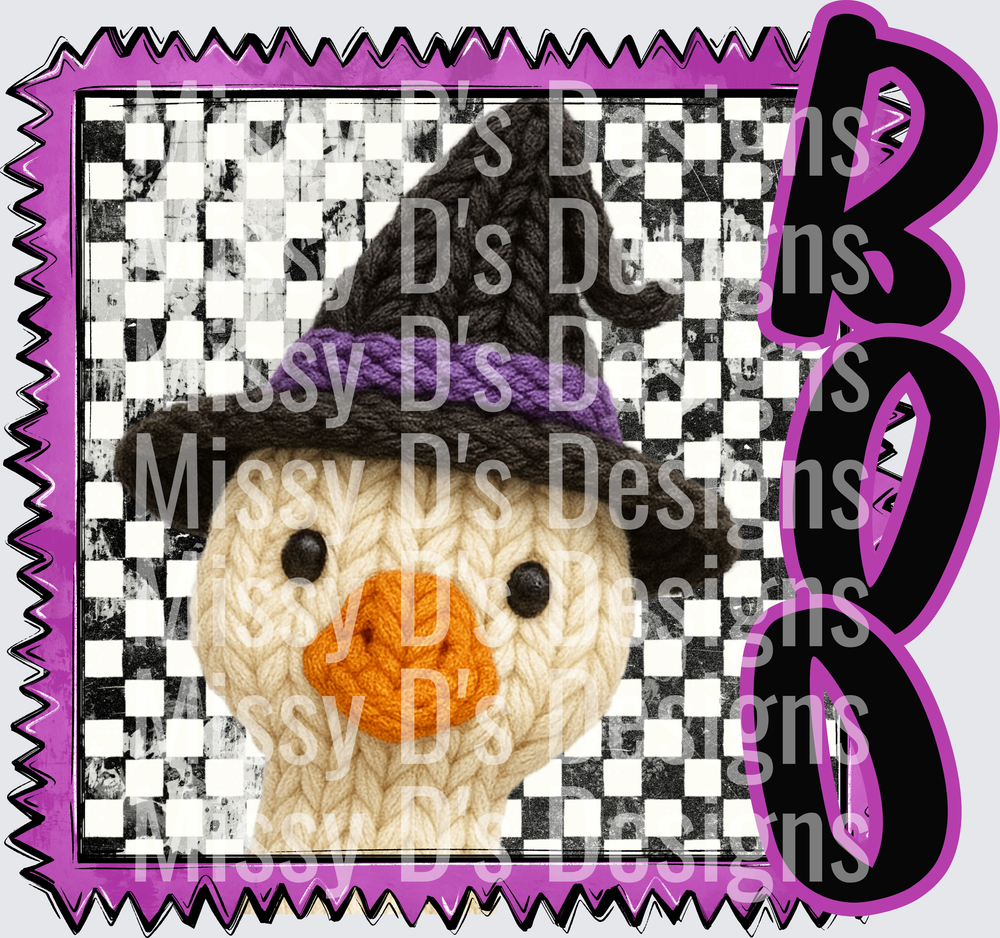 Halloween Boo Knitted Duck Witch Hat Checkered Frame