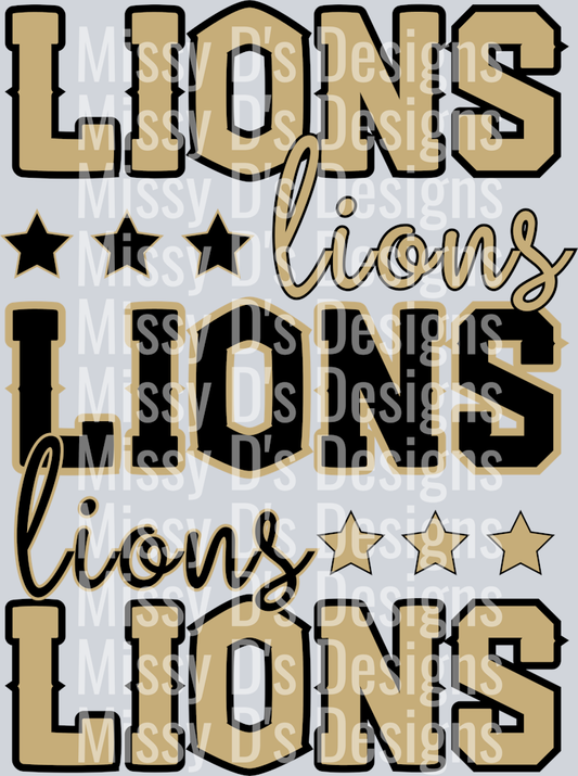 lions stacked gold black
