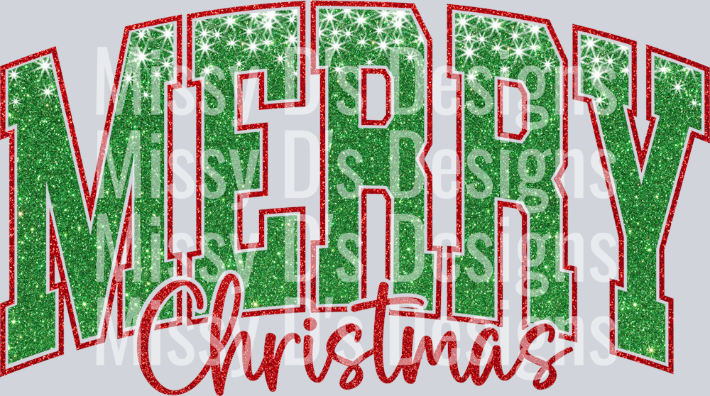 Merry Christmas Green Red Faux Glitter 300dpi
