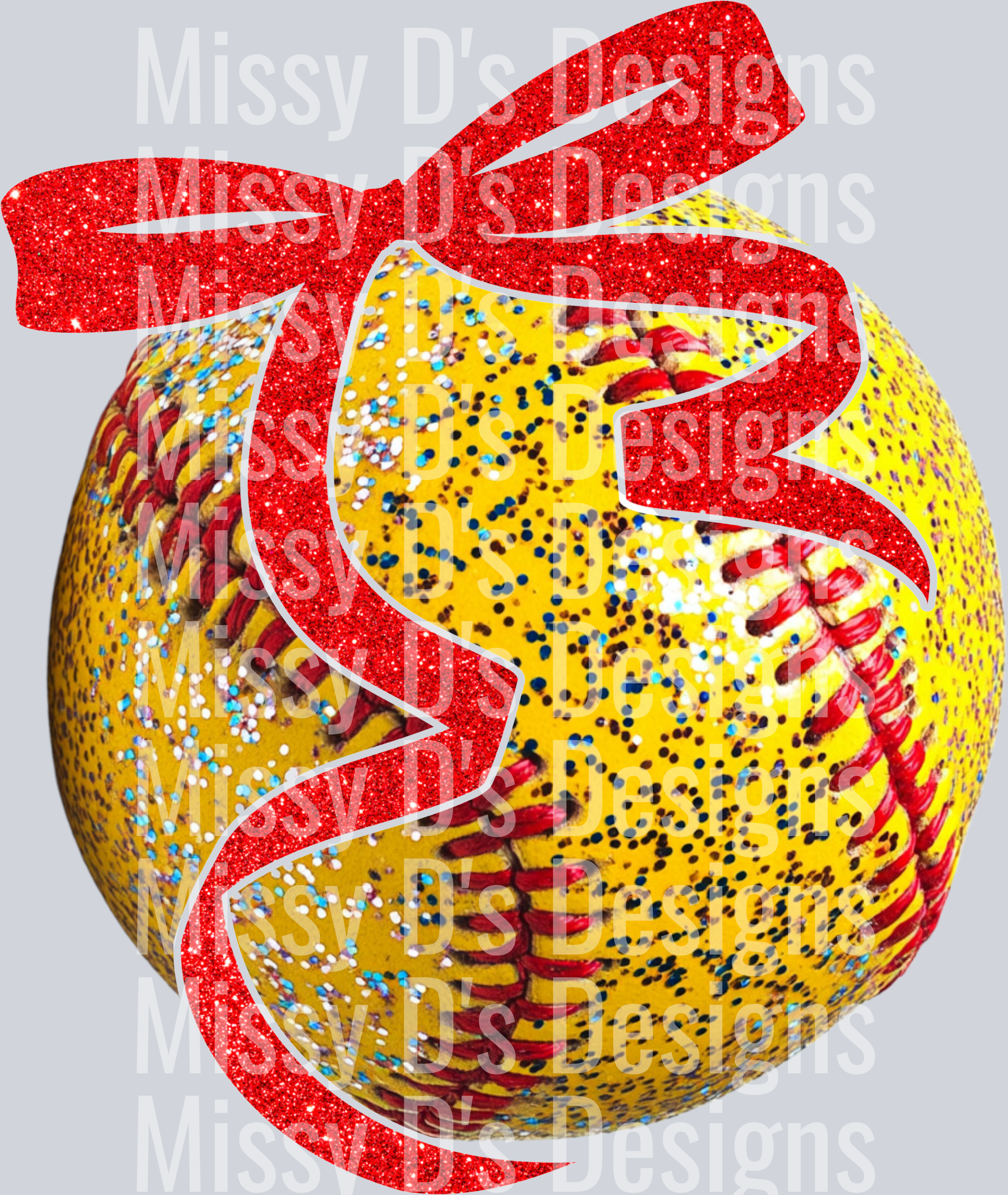 red bow glitter softball