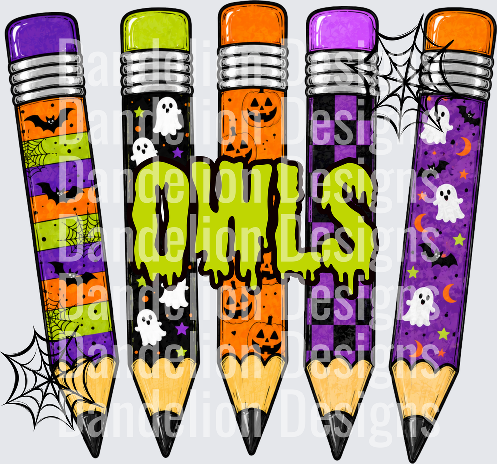 Halloween Owls Dripping Slime Pencils Ghosts Pumpkins Bats