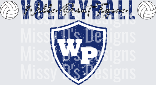 Wills Point Tigers Volleyball WP Shield Distressed Blue