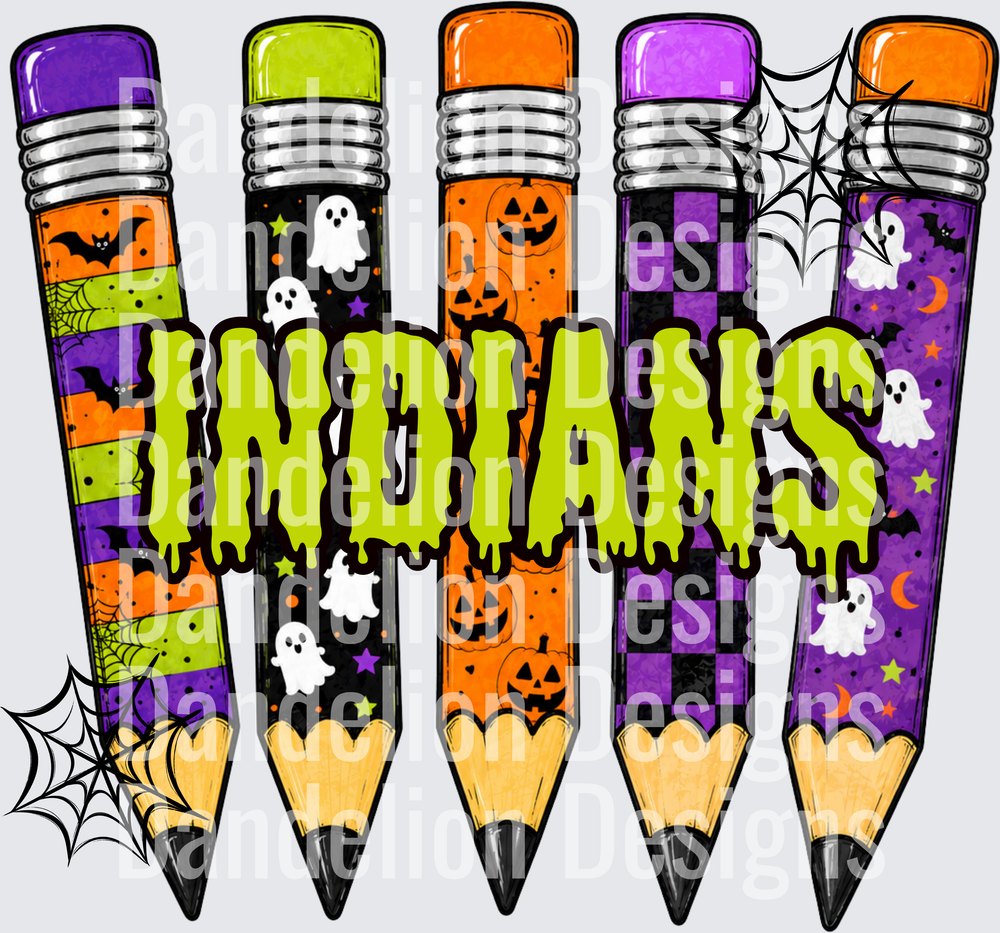 Indians Halloween Pencils Ghosts Pumpkins Bats Spider Web