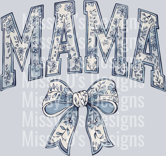 Mama coquette PNG, Blue Floral Bow PNG