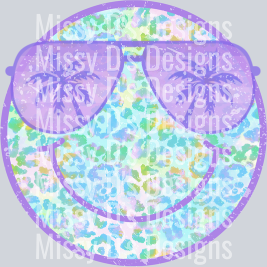 smiley sunglasses purple leopard