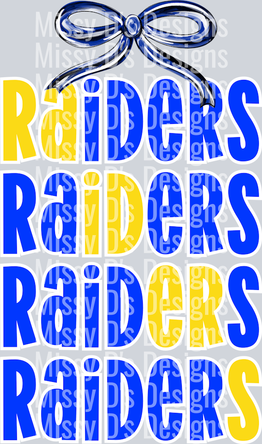 raiders yellow blue w bow