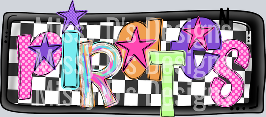 bright poppy pirates checkered name plate