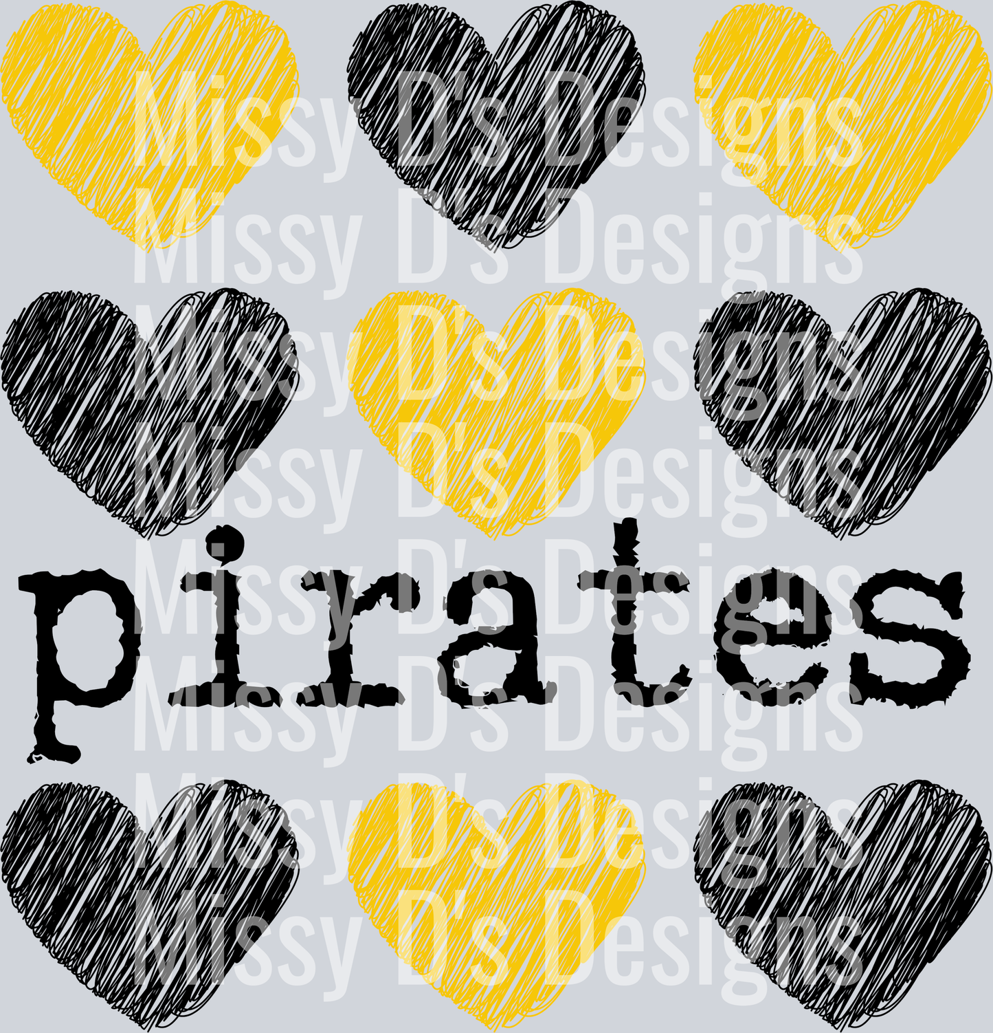 Pirates typography scribble hearts