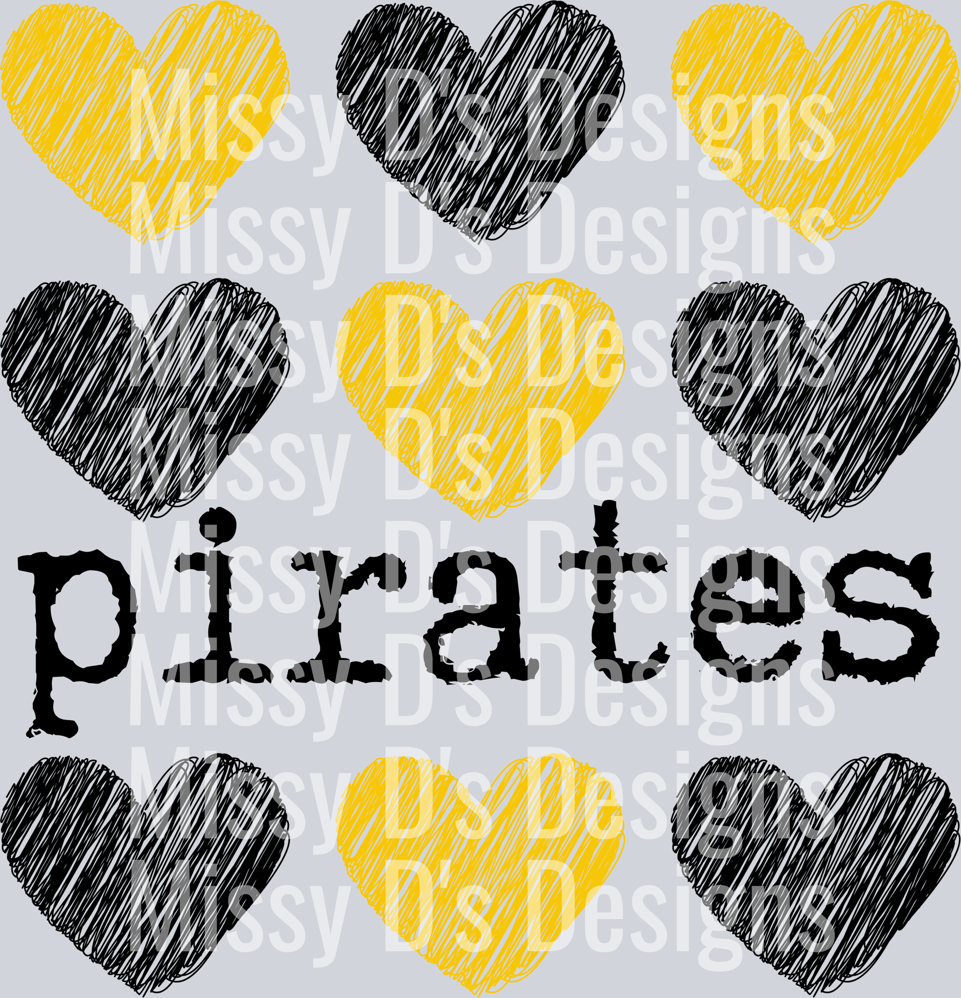 Pirates typography scribble hearts