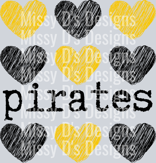Pirates typography scribble hearts