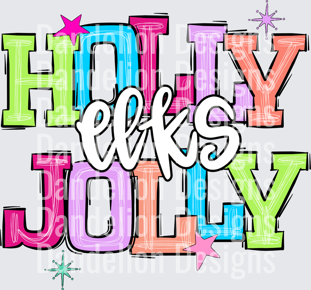 Holly Jolly Elks Colorful Stacked Letters with Stars