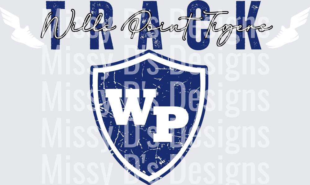 Wills Point Tigers Track WP Shield Distressed Design