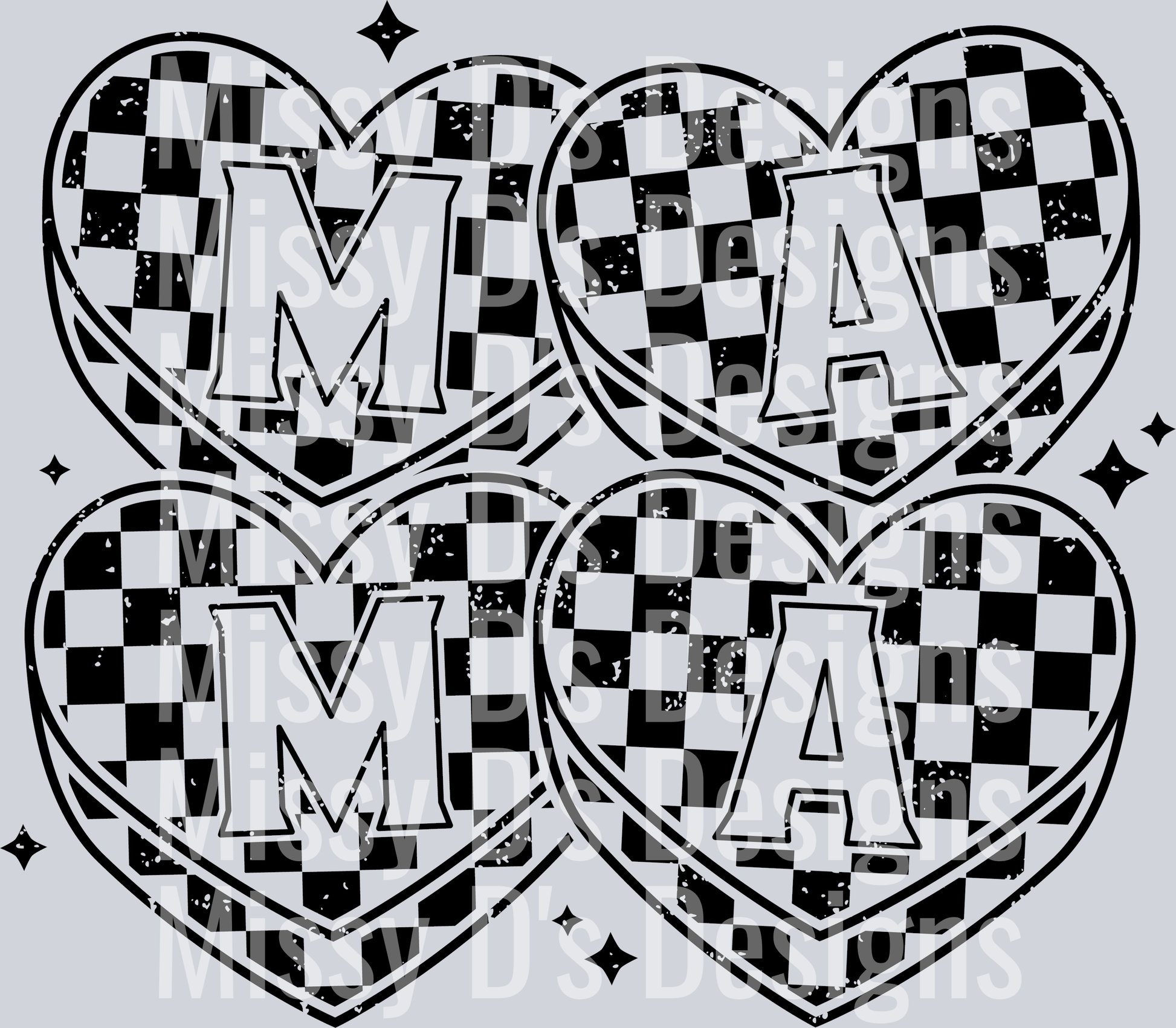 4 checkered heart mama ma ma black