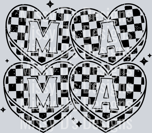 4 checkered heart mama ma ma black